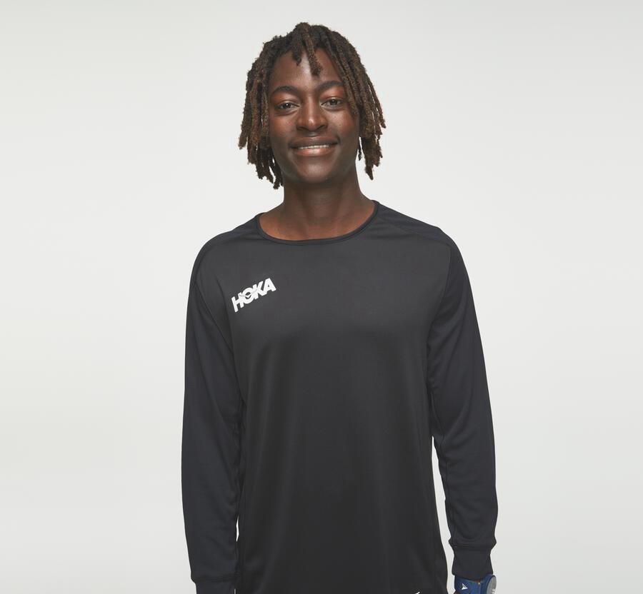 Hoka One One Tops Mens Black - Performance 3/4 Sleeve - 17035WIPX